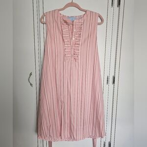 Draper James Pink Striped Sleeveless Ruffle Shift Dress